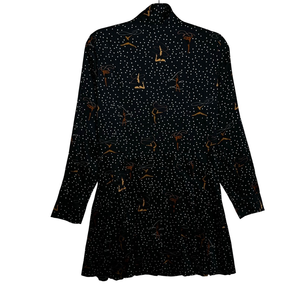 ZARA Gymnast Dancer Streamer Print Button Down Shirt Dress Navy Dark Blue Small - Picture 4 of 12